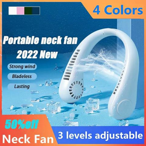 Portable Neck Fan, Foldable Hands Free USB Rechargeable Neck Fan